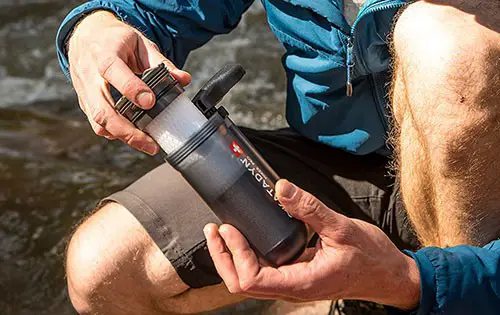 Assembling a camping water filter