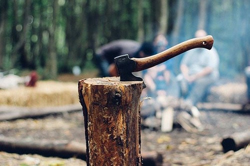 Camping hatchet around camp fire